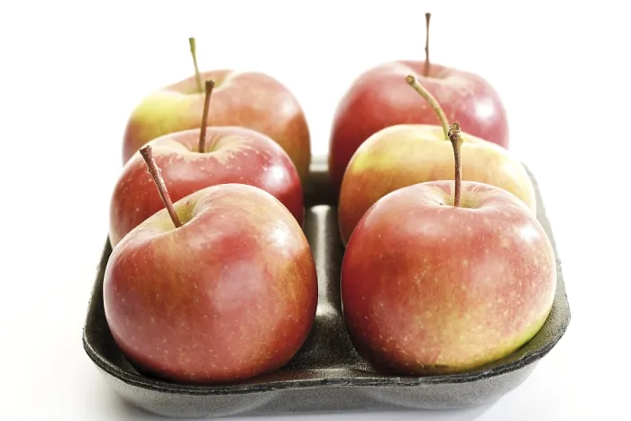 Gerahmter Druck : Jonagold-Apfel auf einem Kunststofftablett Gerahmter Druck : Jonagold-Apfel auf einem Kunststofftablett