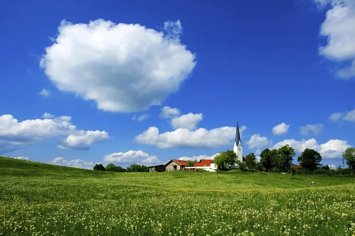 Gerahmter Druck : Kirchbichl, Oberbayern, Deutschland
