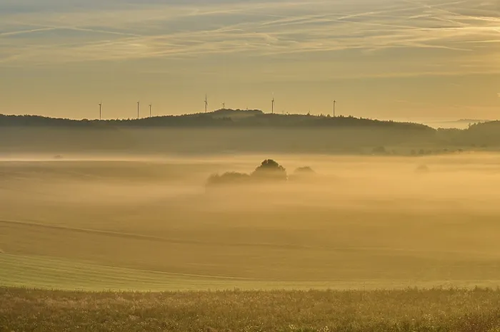 Gerahmter Druck : Landschaft, Felder, Windräder