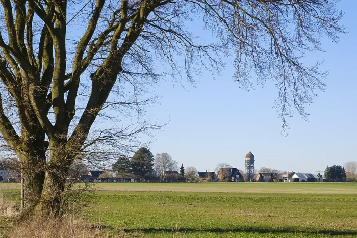 Gerahmter Druck : Landschaft mit Wasserturm, Lanstroper Ei.