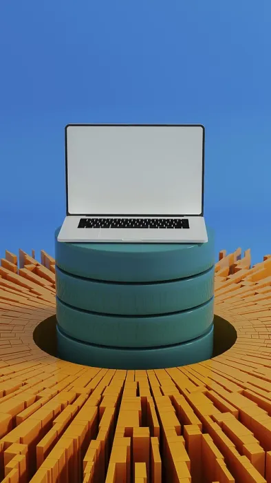 Gerahmter Druck : Laptop inmitten lebendiger Daten-Elemente Gerahmter Druck : Laptop inmitten lebendiger Daten-Elemente