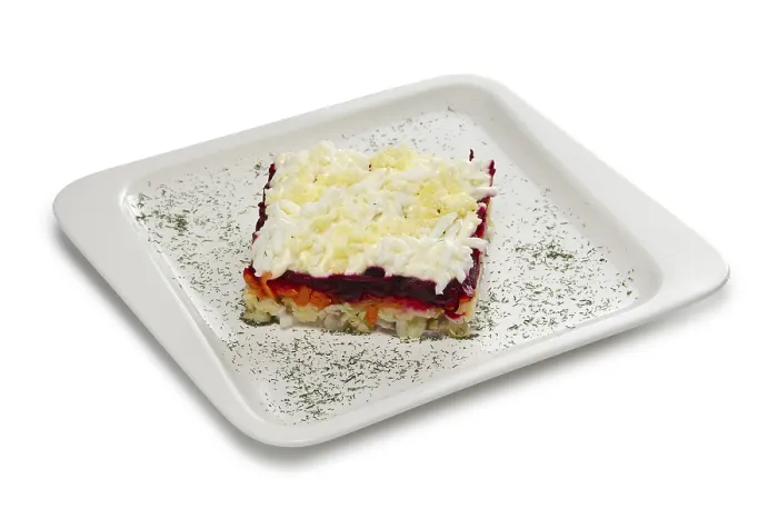 Gerahmter Druck : Menülayout. Salat mit Heringen Gerahmter Druck : Menülayout. Salat mit Heringen