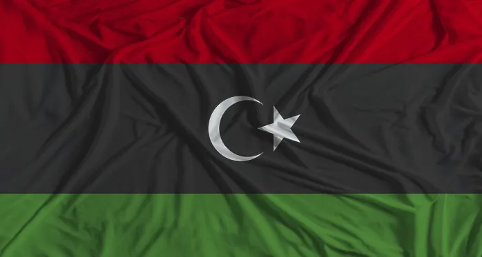 Gerahmter Druck : Libysche Flagge mit Stofftextur-Hintergrund. Gerahmter Druck : Libysche Flagge mit Stofftextur-Hintergrund.