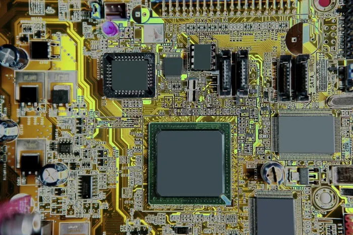 Gerahmter Druck : Mainboard Computerhardware Elektronik Makro Detail mit Farbmanipulation Gerahmter Druck : Mainboard Computerhardware Elektronik Makro Detail mit Farbmanipulation