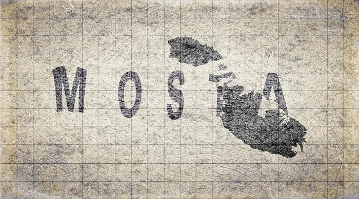 Gerahmter Druck : Malta Mosta Retro Typography Karte