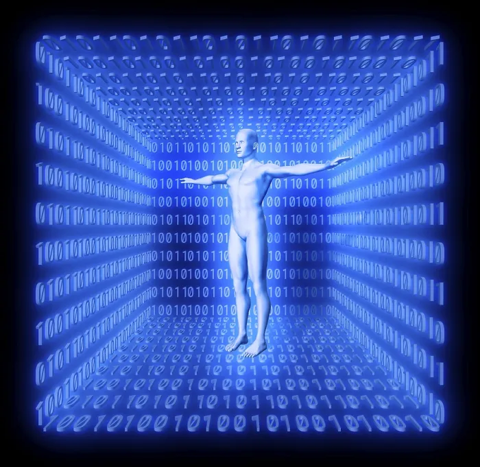 Gerahmter Druck : Mensch in einer futuristischen Raum aus binärer Code Gerahmter Druck : Mensch in einer futuristischen Raum aus binärer Code