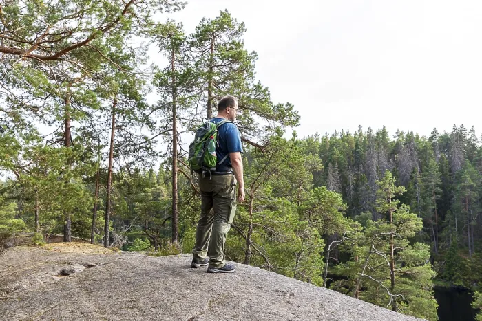 Gerahmter Druck : Ein Mann schaut auf See und Wald. Gerahmter Druck : Ein Mann schaut auf See und Wald.