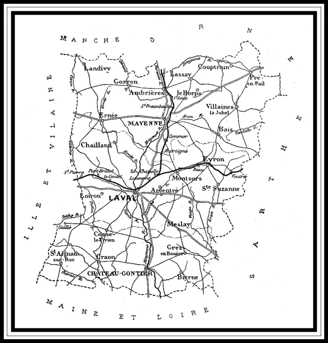 Gerahmter Druck : Karte des Départements Mayenne Gerahmter Druck : Karte des Départements Mayenne