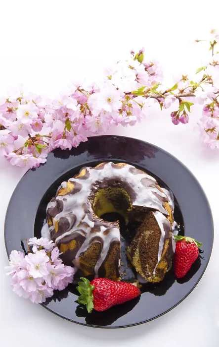Gerahmter Druck : Maronenkuchen mit Kirschen Gerahmter Druck : Maronenkuchen mit Kirschen