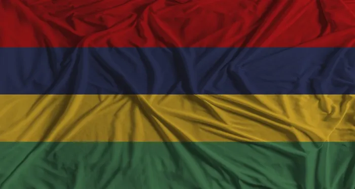 Gerahmter Druck : Flagge von Mauritius mit Stofftextur-Hintergrund. Gerahmter Druck : Flagge von Mauritius mit Stofftextur-Hintergrund.