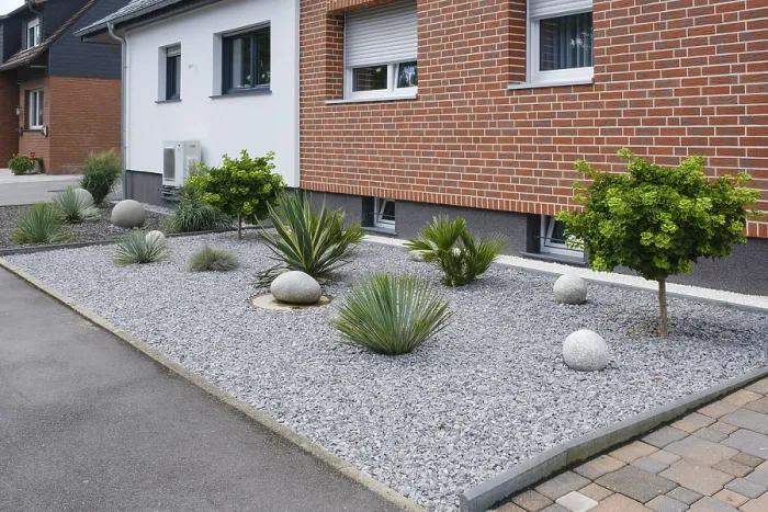 Gerahmter Druck : Moderne Vordergarten mit Steinbelag. Gerahmter Druck : Moderne Vordergarten mit Steinbelag.