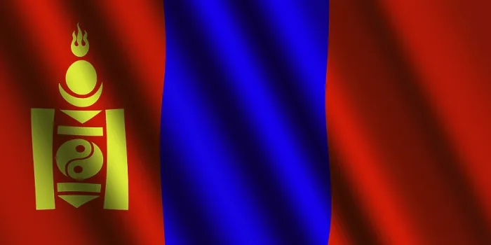 Gerahmter Druck : Das mongolische Flagge weht im Wind. Gerahmter Druck : Das mongolische Flagge weht im Wind.
