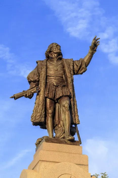 Gerahmter Druck : Denkmal Christopher Columbus, Bronzestatue Gerahmter Druck : Denkmal Christopher Columbus, Bronzestatue