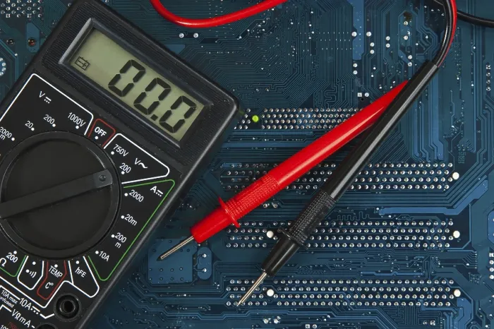 Gerahmter Druck : Multimeter auf Leiterplatte Gerahmter Druck : Multimeter auf Leiterplatte
