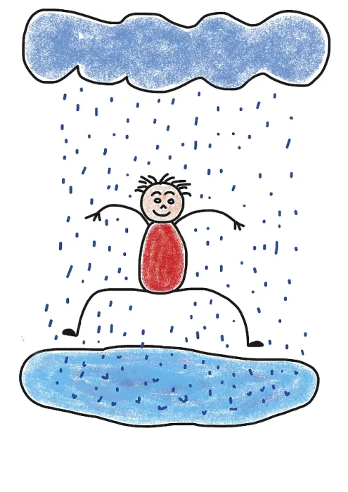 Gerahmter Druck : Ein Kind springt in einen Regenpfütze. Gerahmter Druck : Ein Kind springt in einen Regenpfütze.