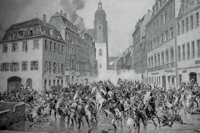 Gerahmter Druck : Napoléons Flucht durch Leipzig Gerahmter Druck : Napoléons Flucht durch Leipzig