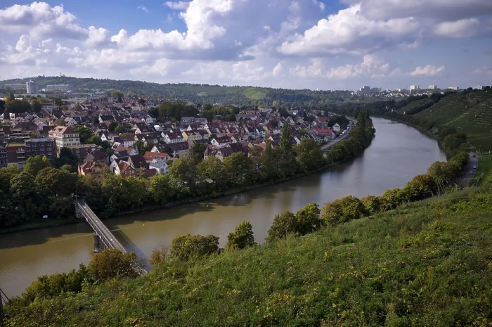 Gerahmter Druck : Der Neckar fließt durch Weinberge. Gerahmter Druck : Der Neckar fließt durch Weinberge.