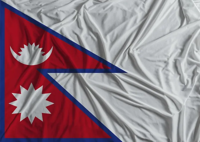 Gerahmter Druck : Nepal-Flag mit Stofftextur-Hintergrund Gerahmter Druck : Nepal-Flag mit Stofftextur-Hintergrund