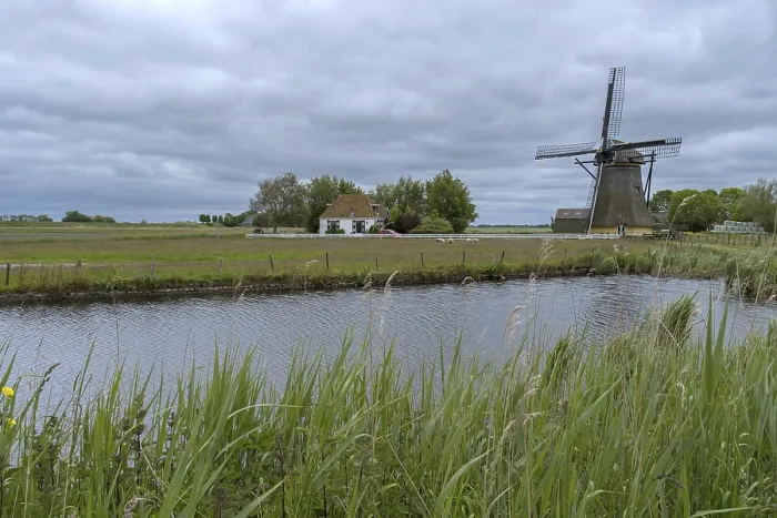 Gerahmter Druck : Die Nijlannermole, Poldermühle. Gerahmter Druck : Die Nijlannermole, Poldermühle.