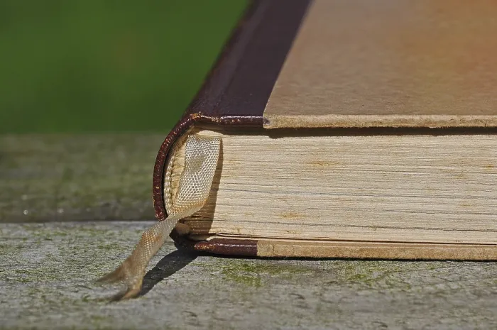 Gerahmter Druck : Altes Buch mit einem Lesezeichen. Gerahmter Druck : Altes Buch mit einem Lesezeichen.