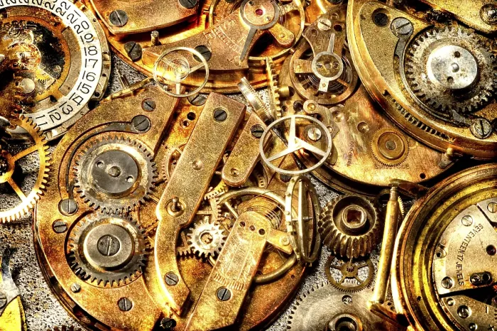 Gerahmter Druck : Altes Uhrwerk, Deutschland. Gerahmter Druck : Altes Uhrwerk, Deutschland.
