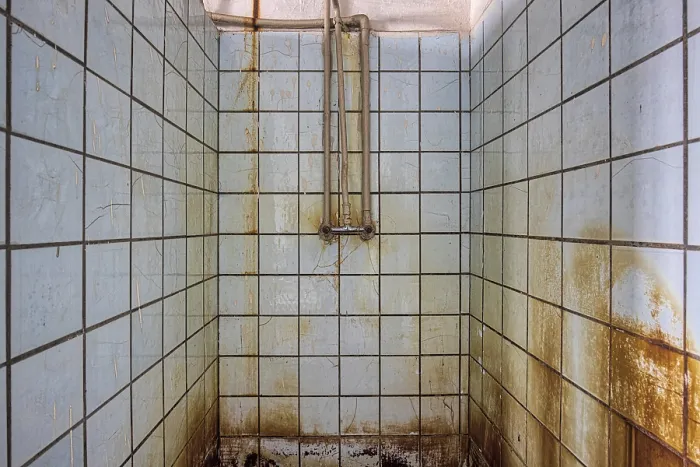 Gerahmter Druck : Schmutziger alter Dusche Gerahmter Druck : Schmutziger alter Dusche