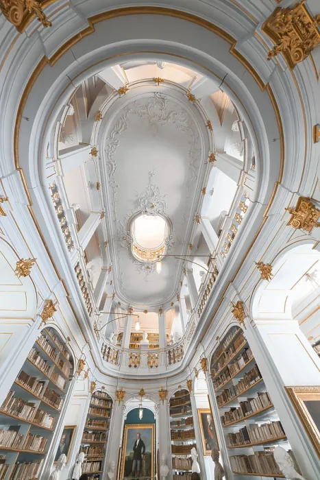 Gerahmter Druck : Alte Bibliothek mit hohen Decken. Gerahmter Druck : Alte Bibliothek mit hohen Decken.