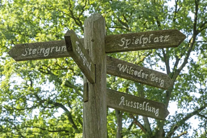 Gerahmter Druck : Altes Wegweiser in Wilsede, Bispingen, Lüneburger Heide, Niedersachsen Gerahmter Druck : Altes Wegweiser in Wilsede, Bispingen, Lüneburger Heide, Niedersachsen