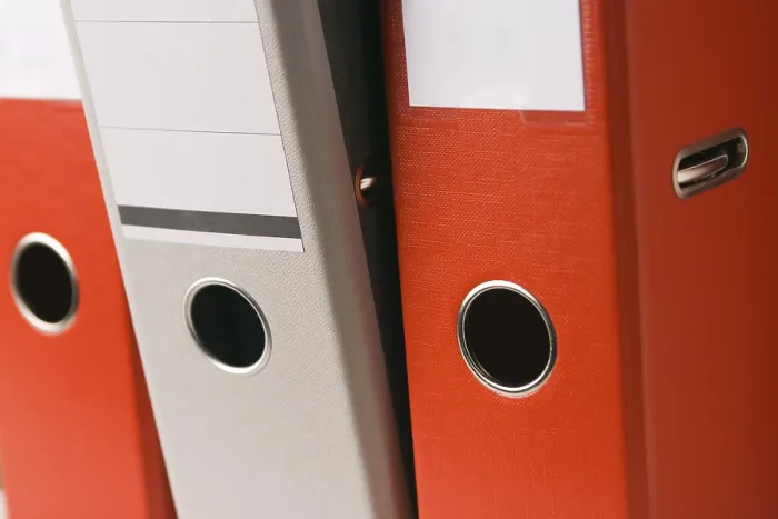 Gerahmter Druck : Orangen und graue Heftbinder Gerahmter Druck : Orangen und graue Heftbinder