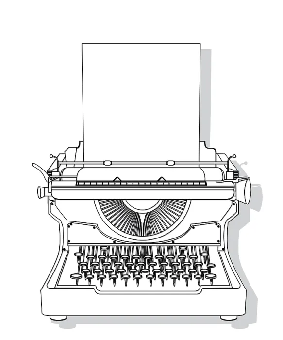 Gerahmter Druck : Typenmaschine in Silhouette Gerahmter Druck : Typenmaschine in Silhouette