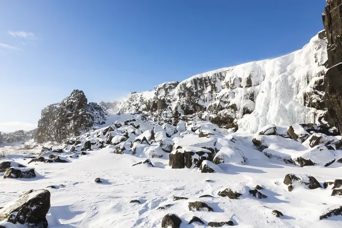 Gerahmter Druck : Oxararfoss, gefrorener Wasserfall Gerahmter Druck : Oxararfoss, gefrorener Wasserfall