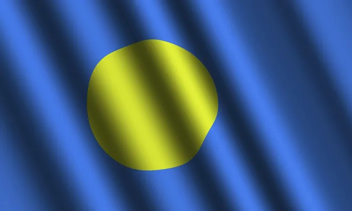 Gerahmter Druck : Das Palau-Flagge weht im Wind. Gerahmter Druck : Das Palau-Flagge weht im Wind.