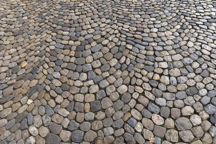 Gerahmter Druck : Pflaster mit kleinen Basaltsteinen. Gerahmter Druck : Pflaster mit kleinen Basaltsteinen.