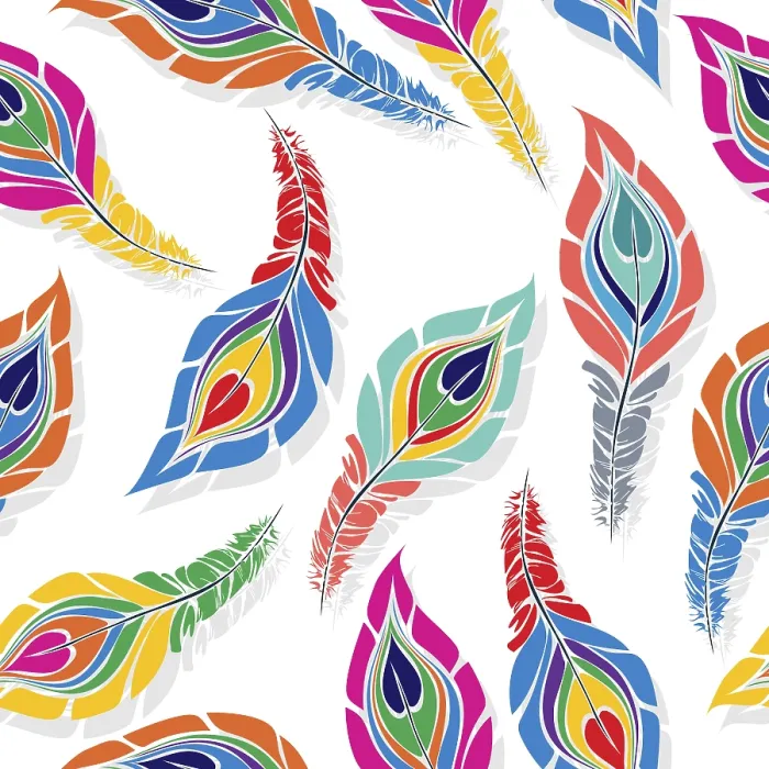 Gerahmter Druck : Farbiger Pfau-Muster in Weiß Gerahmter Druck : Farbiger Pfau-Muster in Weiß