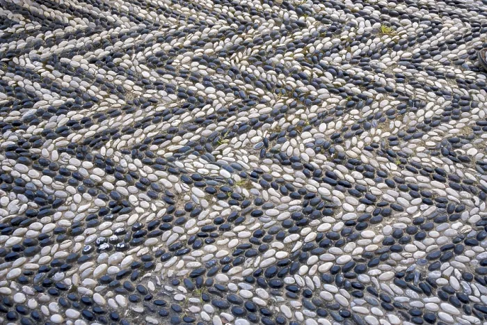 Gerahmter Druck : Kieselsteinpflaster, Hintergrund, Textur. Gerahmter Druck : Kieselsteinpflaster, Hintergrund, Textur.