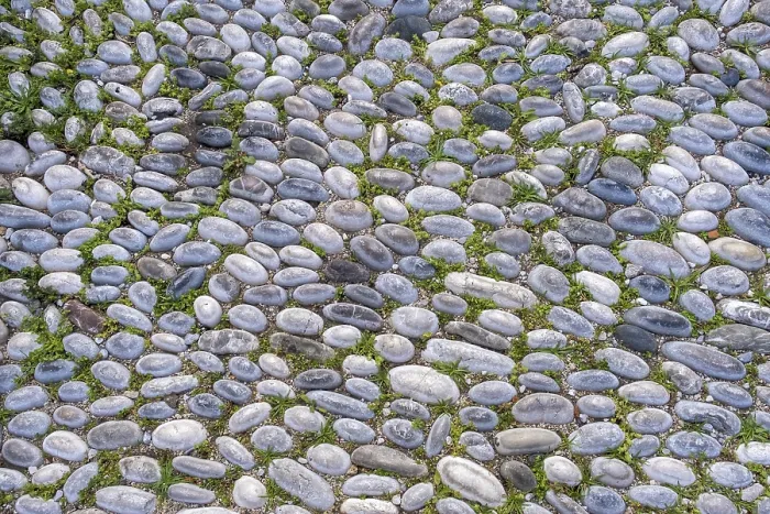 Gerahmter Druck : Kieselsteinpflasterung, Hintergrund, Textur. Gerahmter Druck : Kieselsteinpflasterung, Hintergrund, Textur.