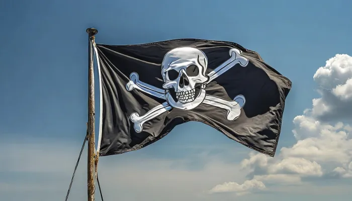 Gerahmter Druck : Das Piratentuch flattert im Wind. Gerahmter Druck : Das Piratentuch flattert im Wind.