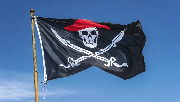 Gerahmter Druck : Die Piratentuch flattert im Wind. Gerahmter Druck : Die Piratentuch flattert im Wind.