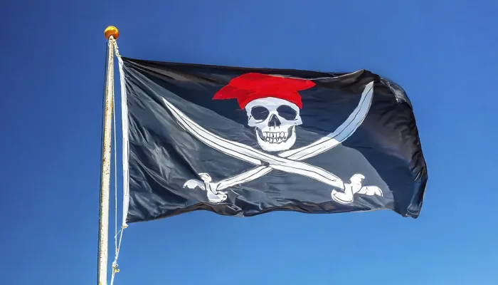 Gerahmter Druck : Das Piratentuch flattert im Wind. Gerahmter Druck : Das Piratentuch flattert im Wind.