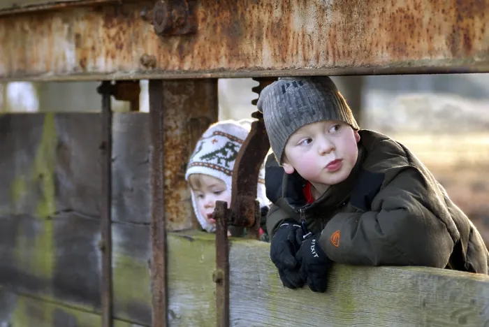 Gerahmter Druck : Spielende Geschwister Gerahmter Druck : Spielende Geschwister