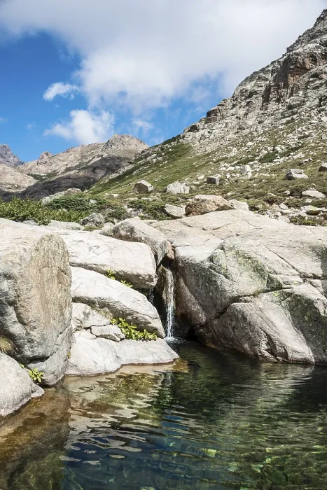 Gerahmter Druck : Bergsee mit kleinem Wasserfall Gerahmter Druck : Bergsee mit kleinem Wasserfall