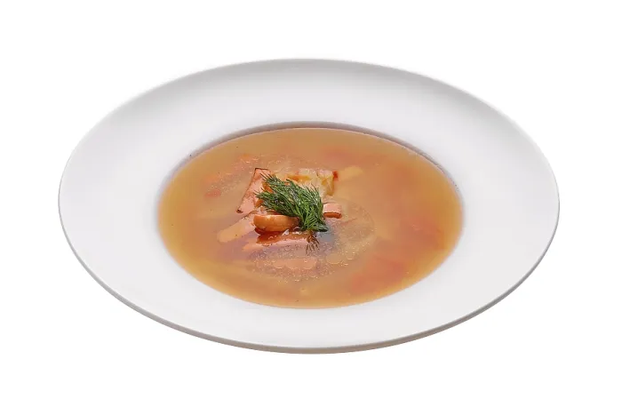 Gerahmter Druck : Portion von Lachs-Suppe Gerahmter Druck : Portion von Lachs-Suppe