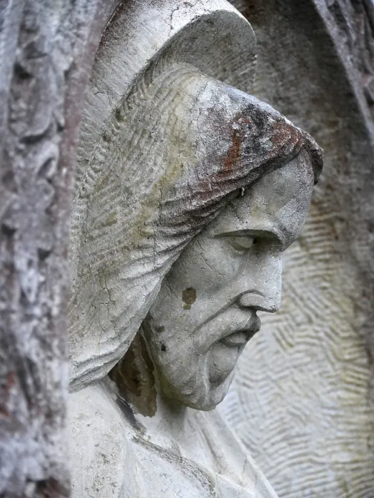 Gerahmter Druck : Porträt Jesu auf einem Grabstein. Gerahmter Druck : Porträt Jesu auf einem Grabstein.