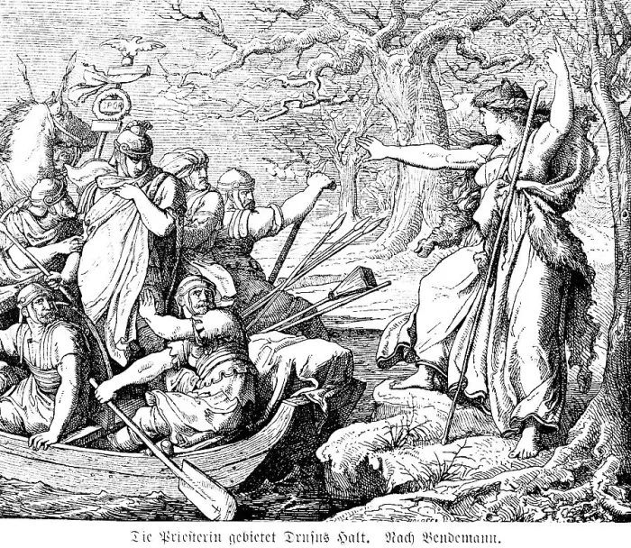 Gerahmter Druck : Die Priesterin befiehlt Drusus, zu halten Gerahmter Druck : Die Priesterin befiehlt Drusus, zu halten