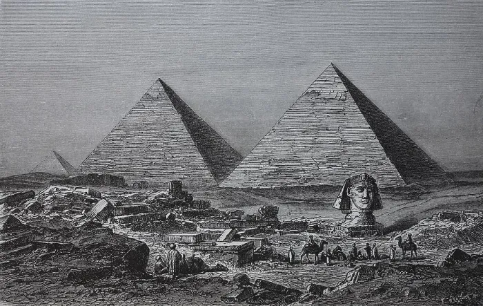 Gerahmter Druck : Die Pyramiden von Gizeh und der Sphinx Gerahmter Druck : Die Pyramiden von Gizeh und der Sphinx
