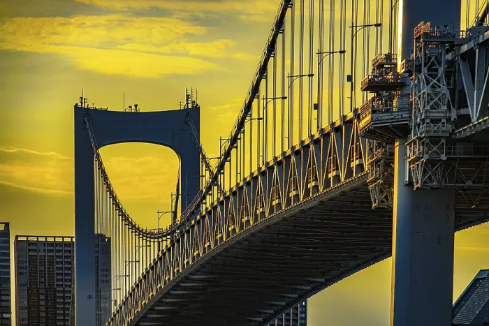 Gerahmter Druck : Regenbogenbrücke und Abendansicht von Tokio. Gerahmter Druck : Regenbogenbrücke und Abendansicht von Tokio.