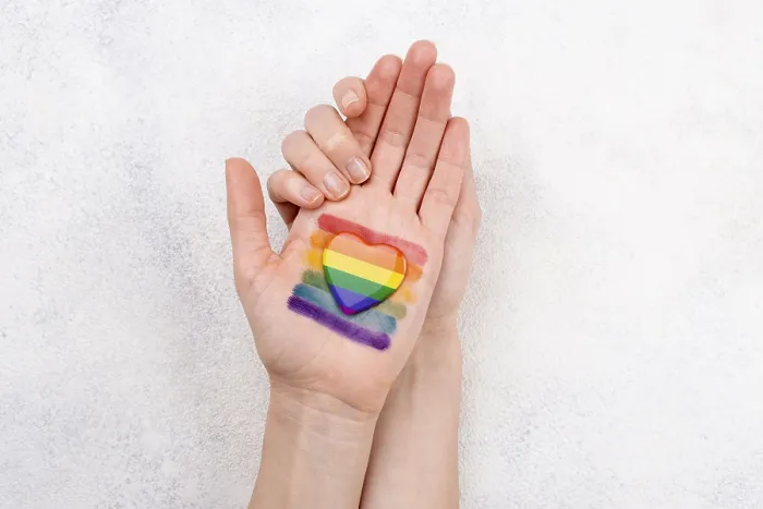 Gerahmter Druck : Regenbogenfahne mit Hand gemalt. Gerahmter Druck : Regenbogenfahne mit Hand gemalt.