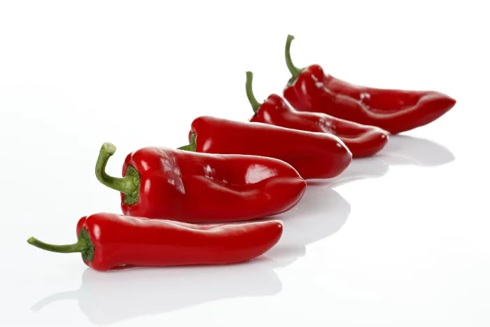 Gerahmter Druck : Fünf rote Pfefferpaprika (Capsicum) Gerahmter Druck : Fünf rote Pfefferpaprika (Capsicum)