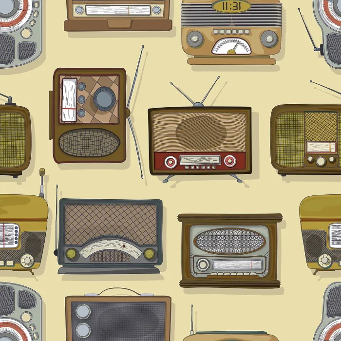 Gerahmter Druck : Retro-Radiogerät Muster