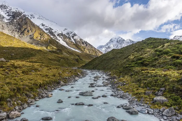 Gerahmter Druck : Fluss fließt durch Tal, Hooker River Gerahmter Druck : Fluss fließt durch Tal, Hooker River